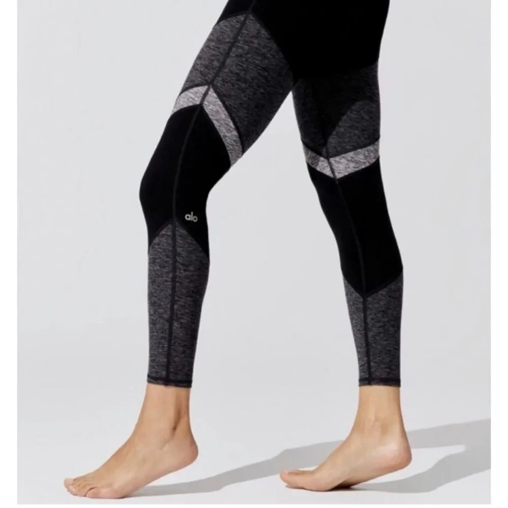 Alo Yoga Sheila Alosoft 7/8 Leggings Size Small Black Gray Activewear Pilates